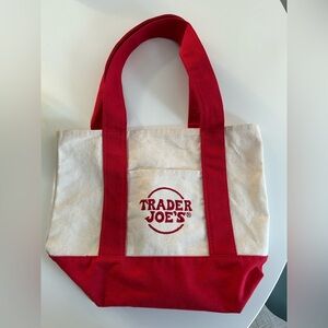 Trader Joe's Red Cream Canvas Mini Tote Bag